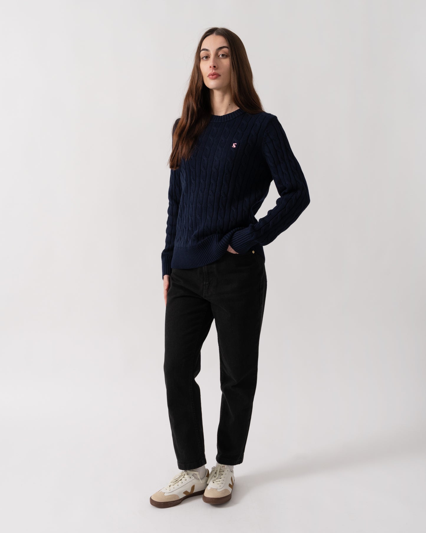Joules Womens Classic Cable Knit Jumper - Navy