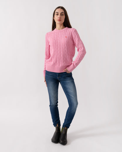 Joules Womens Classic Cable Knit Jumper - Pink