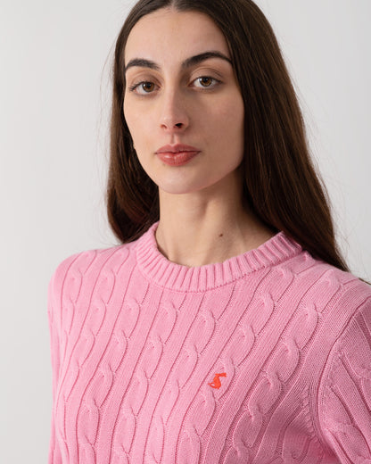 Joules Womens Classic Cable Knit Jumper - Pink