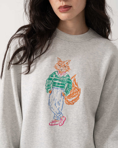 Close up of the Joules Womens Embroidered Jonty Crew Neck Sweatshirt - Grey