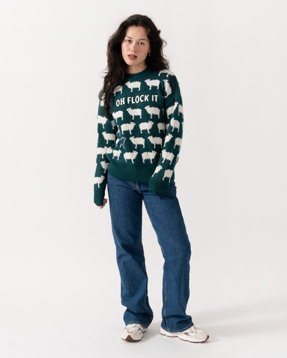 Model wearing the Joules Womens Flock Knit Jumper - Green