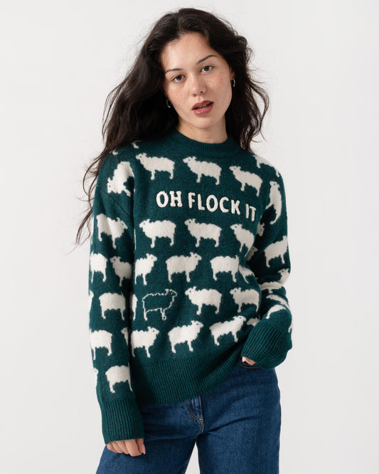 Front of the Joules Womens Flock Knit Jumper - Green
