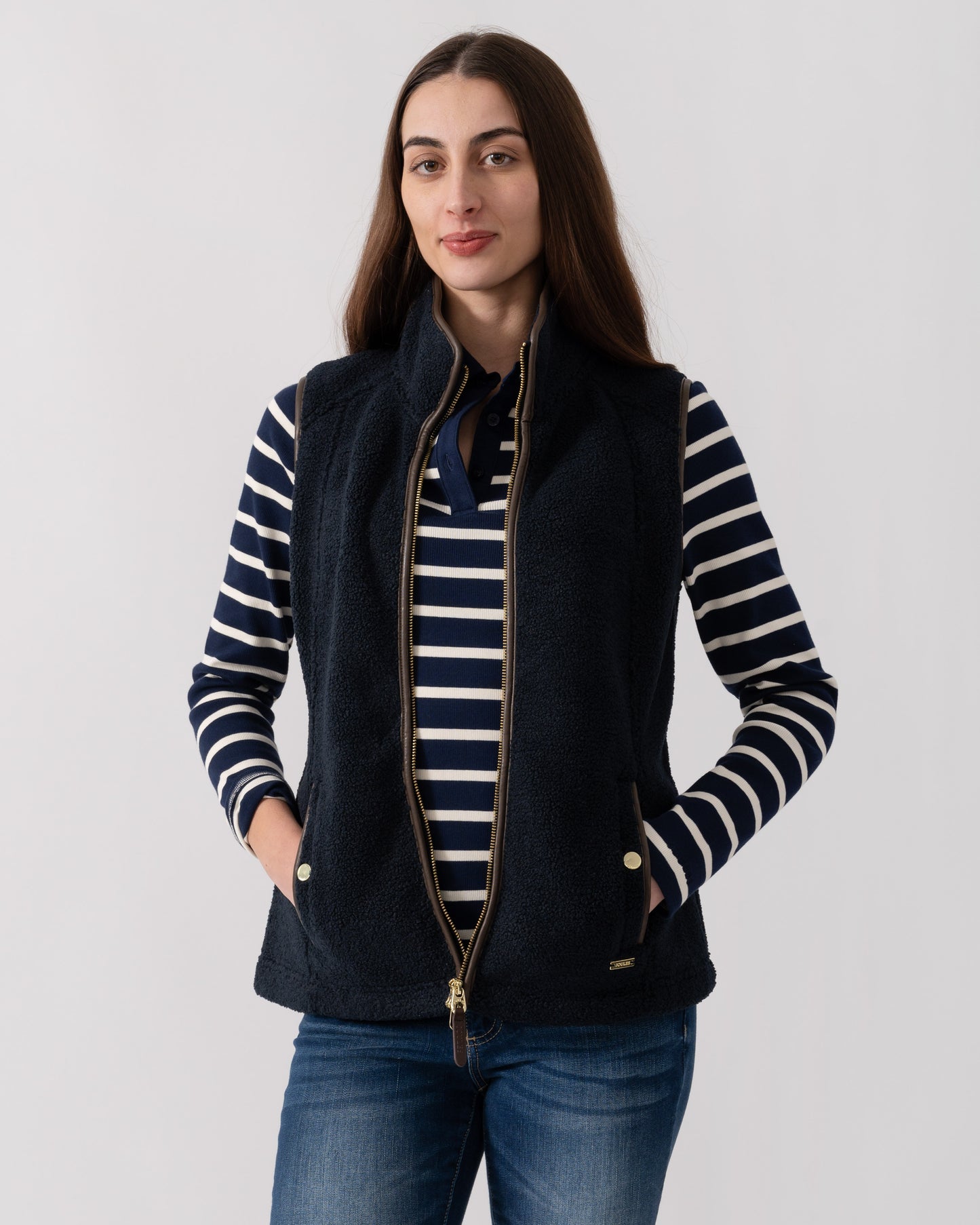 Joules Womens Heritage Borg Gilet - Navy | CHO | Designer Womens Fleece Gilets