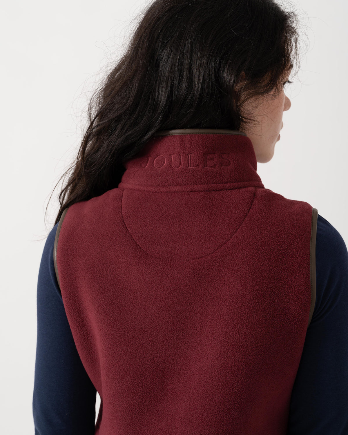 Close up logo detail of Joules Womens Heritage Gilet - Red