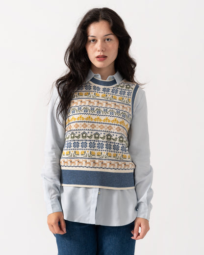 Front of Joules Womens Intarsia Knitted Tank Top - Cream/Blue