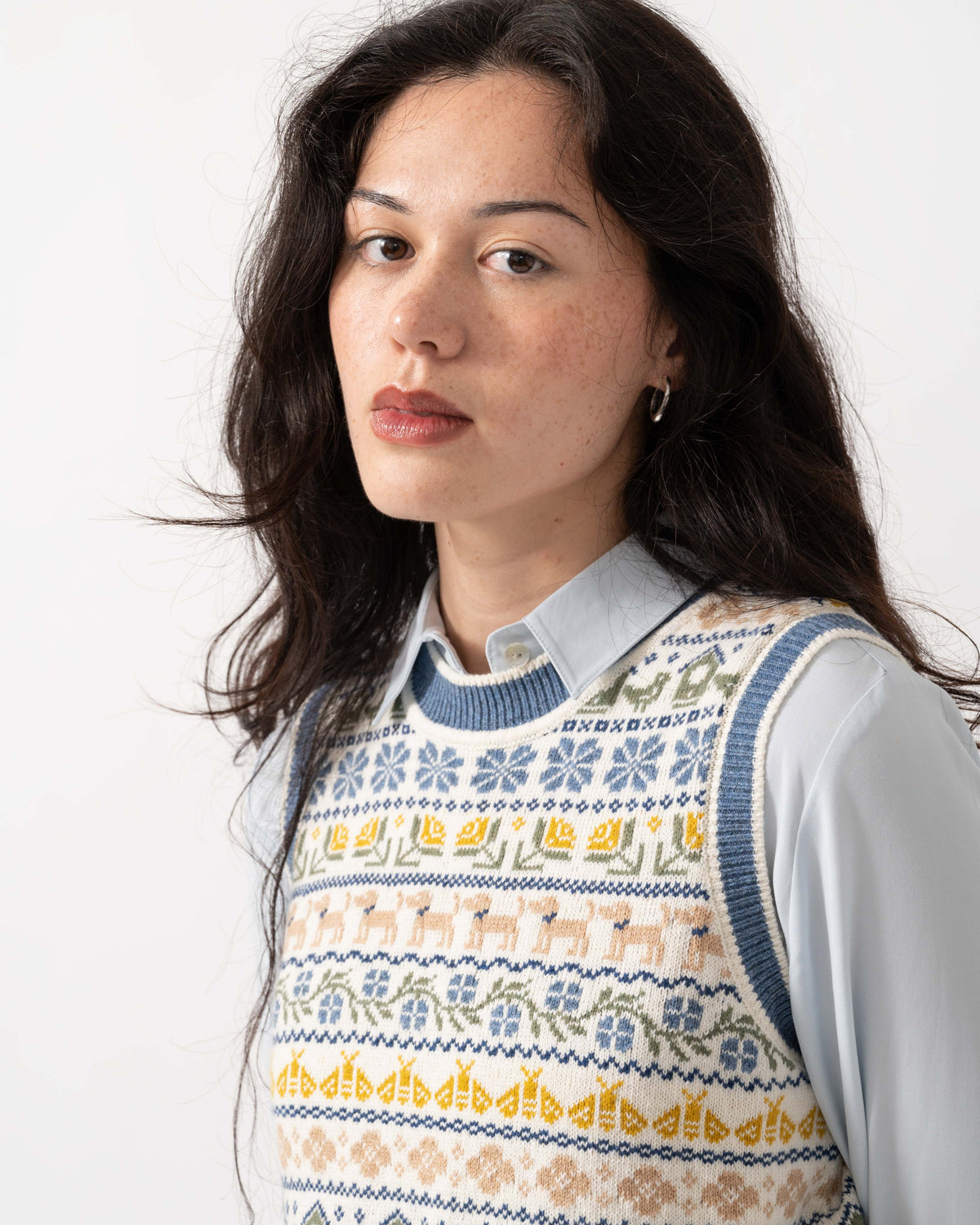 Detail shot of Joules Womens Intarsia Knitted Tank Top - Cream/Blue