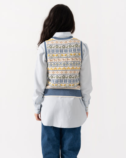 Back of Joules Womens Intarsia Knitted Tank Top - Cream/Blue