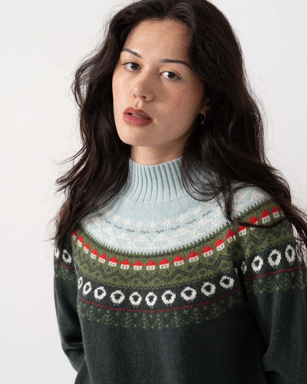 Collar detail on the Joules Womens Landscape Fairisle Jumper - Green