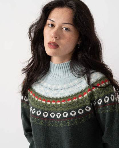 Collar detail on the Joules Womens Landscape Fairisle Jumper - Green