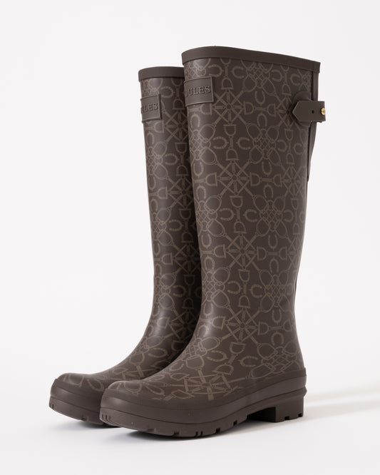 Joules Womens Tall Printed Welly - Brown