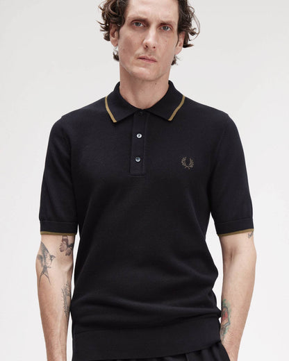 Fred Perry Mens Pique Stitch Knitted Polo Shirt - Black 102