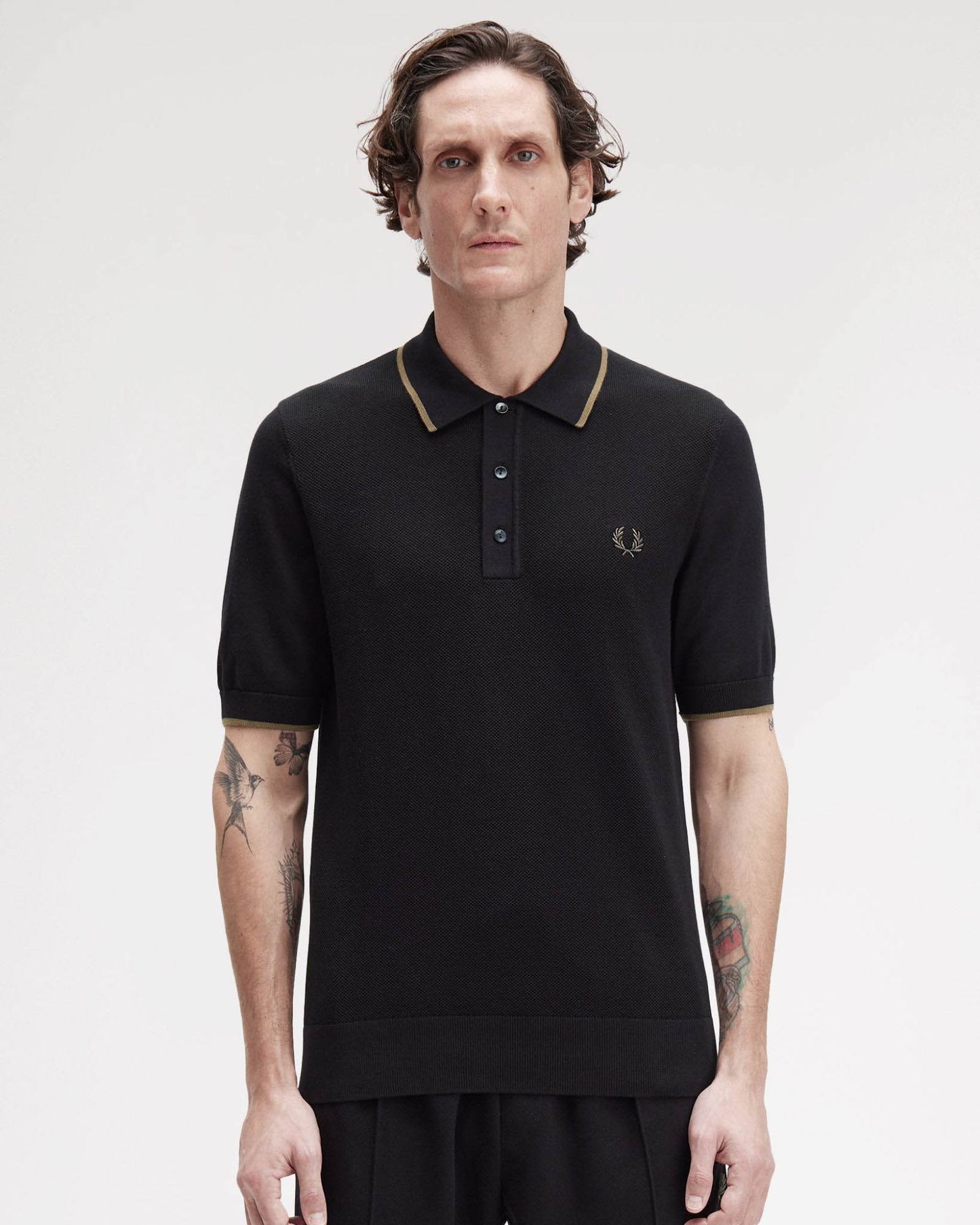 Fred Perry Mens Pique Stitch Knitted Polo Shirt - Black 102
