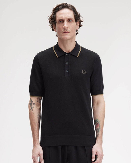 Fred Perry Mens Pique Stitch Knitted Polo Shirt - Black 102