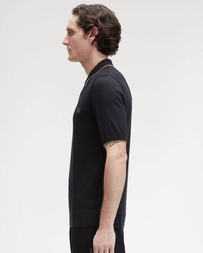 Fred Perry Mens Pique Stitch Knitted Polo Shirt - Black 102