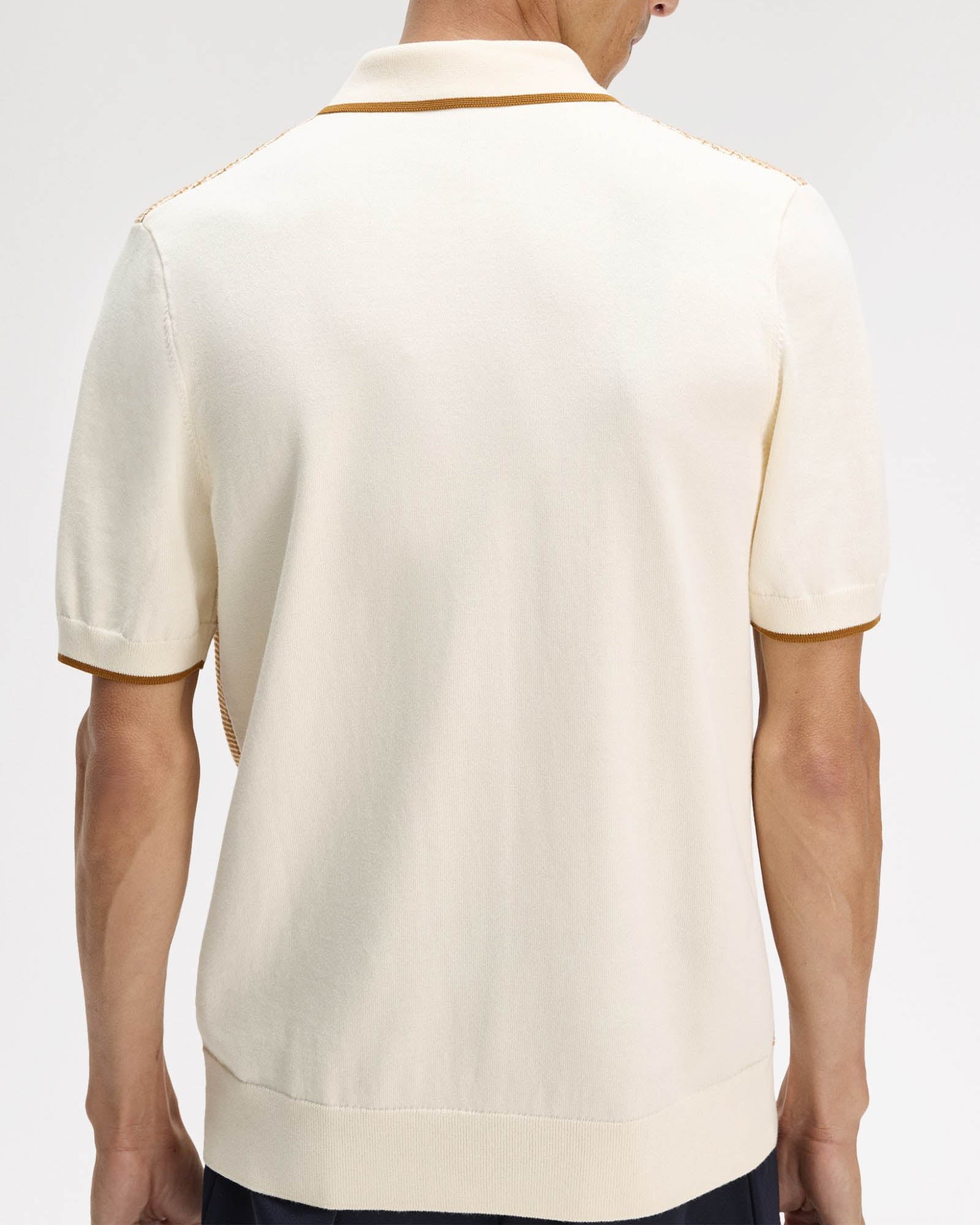 Fred Perry Mens Tonic Waffle Knitted Polo Shirt - Ecru 560 | CHO | Designer Mens Short Sleeve Polo Shirts