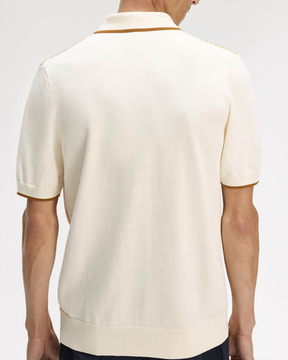 Fred Perry Mens Tonic Waffle Knitted Polo Shirt - Ecru 560 | CHO | Designer Mens Short Sleeve Polo Shirts