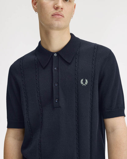 Fred Perry Mens Cable Knitted Polo Shirt - Navy 608 | CHO | Designer Mens Polo Shirts