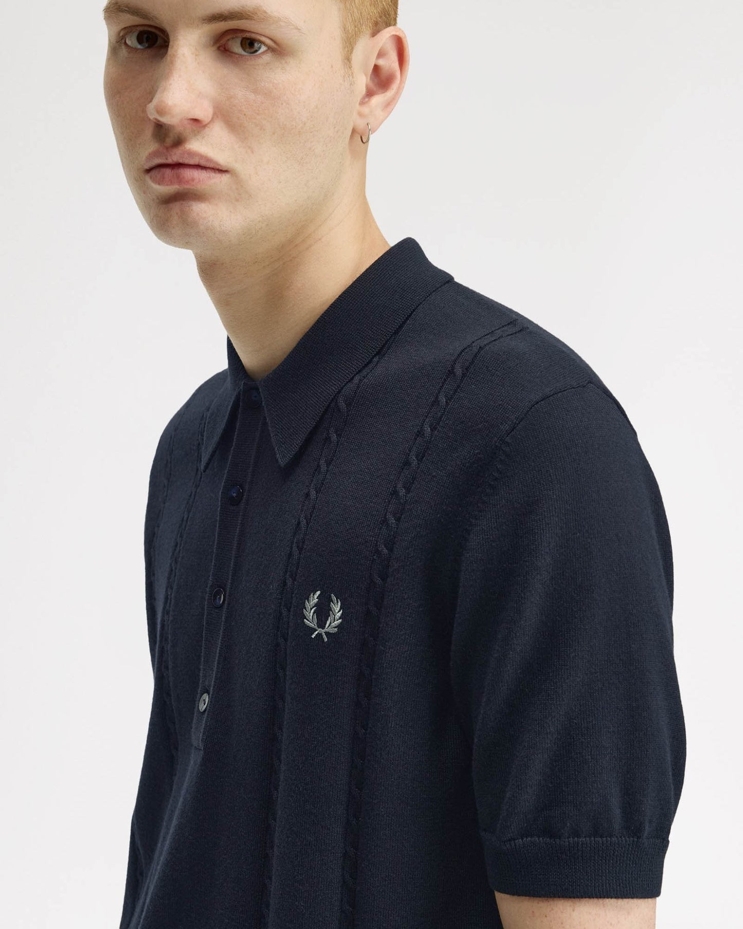 Fred Perry Mens Cable Knitted Polo Shirt - Navy 608 | CHO | Designer Mens Polo Shirts