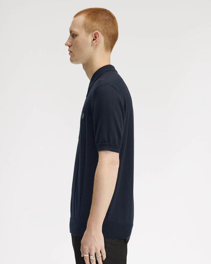 Fred Perry Mens Cable Knitted Polo Shirt - Navy 608 | CHO | Designer Mens Polo Shirts