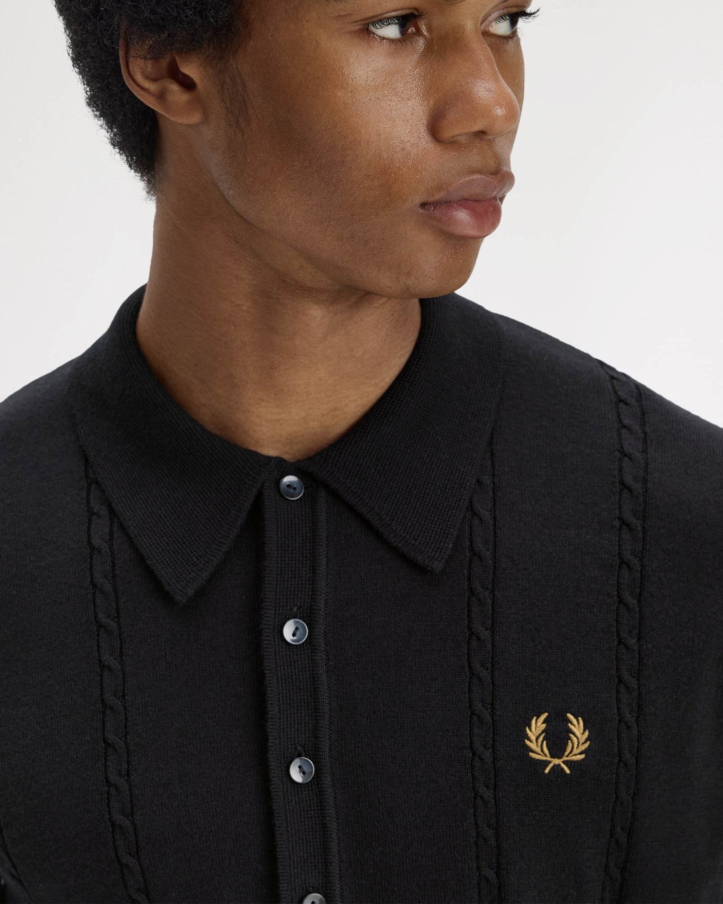 Fred Perry Mens Cable Knitted Long Sleeve Polo Shirt - Black 102