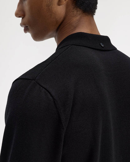 Fred Perry Mens Cable Knitted Long Sleeve Polo Shirt - Black 102