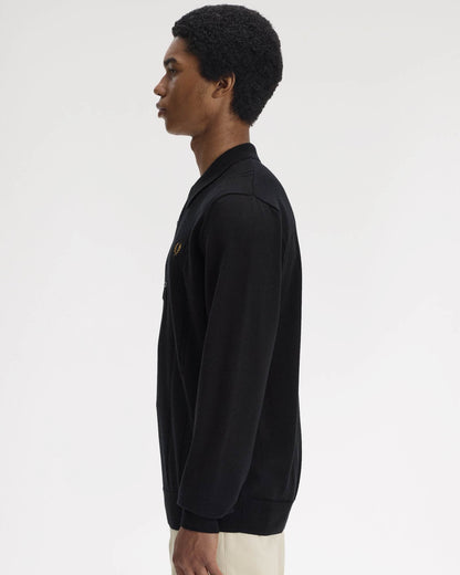 Fred Perry Mens Cable Knitted Long Sleeve Polo Shirt - Black 102