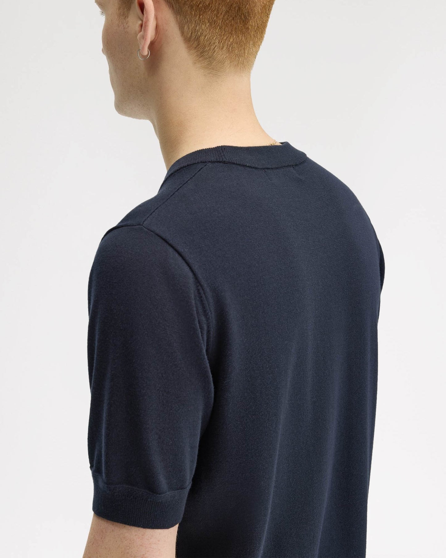 Fred Perry Mens Cotton Knitted T-Shirt - Navy 608 | CHO | Designer Mens T-Shirts