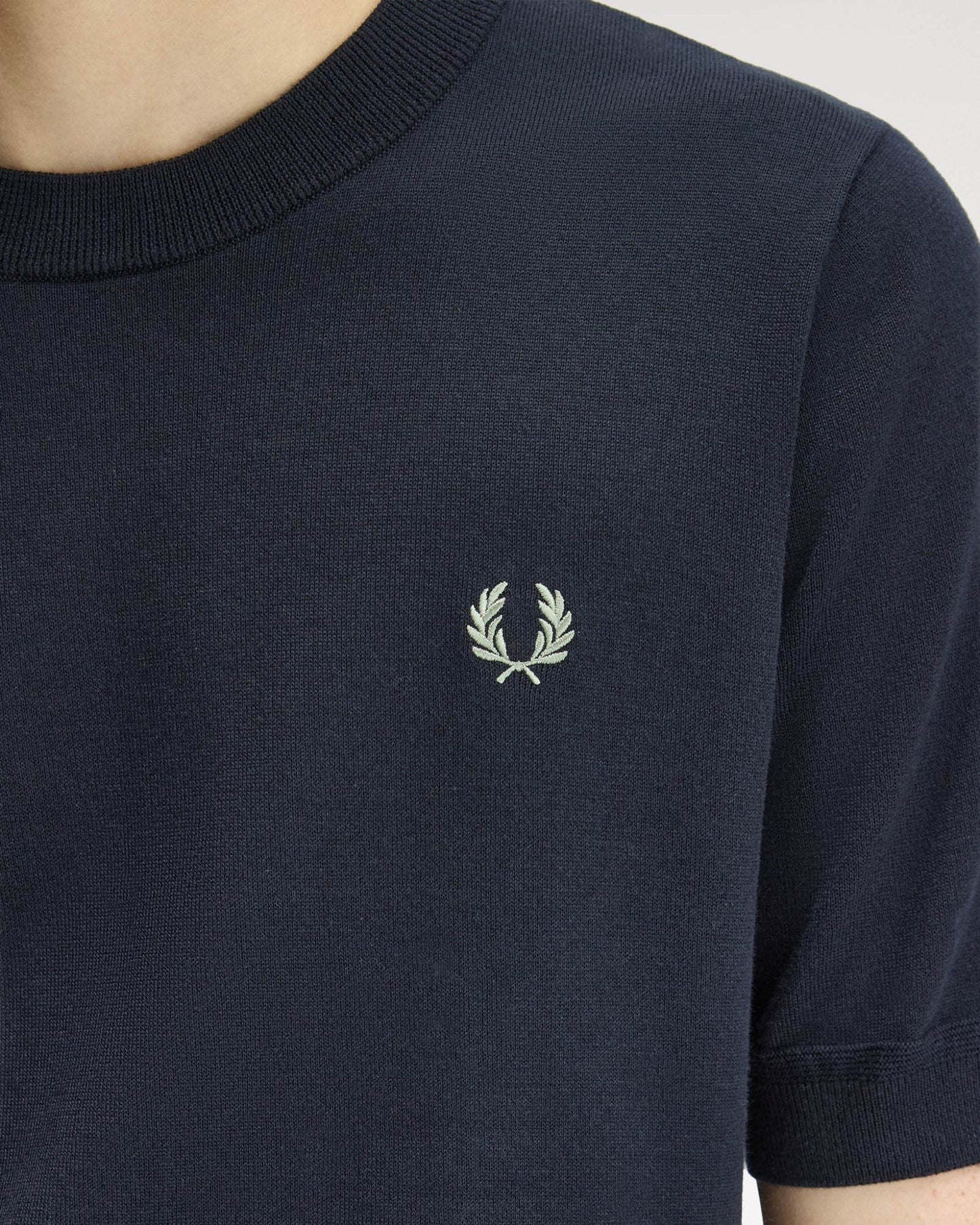 Fred Perry Mens Cotton Knitted T-Shirt - Navy 608 | CHO | Designer Mens T-Shirts