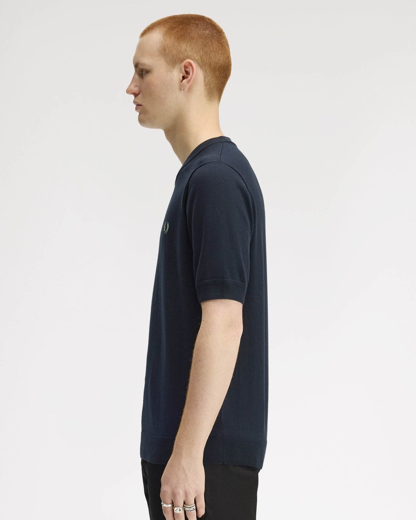 Fred Perry Mens Cotton Knitted T-Shirt - Navy 608 | CHO | Designer Mens T-Shirts