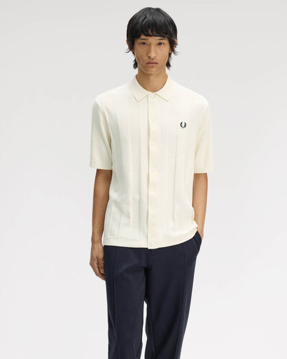 Fred Perry Mens Tonal Vertical Stripe Polo Shirt - Ecru 560 | CHO | Designer Mens Short Sleeve Polo Shirts