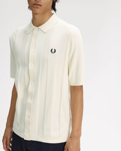 Fred Perry Mens Tonal Vertical Stripe Polo Shirt - Ecru 560 | CHO | Designer Mens Short Sleeve Polo Shirts