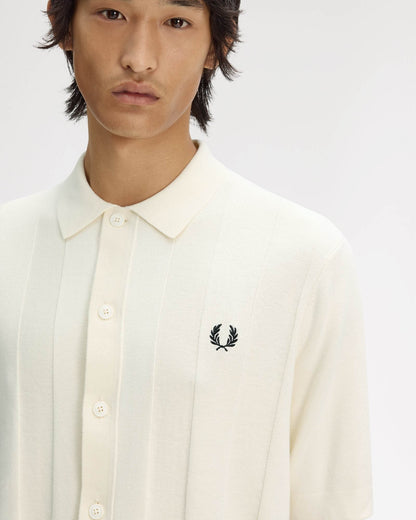 Fred Perry Mens Tonal Vertical Stripe Polo Shirt - Ecru 560 | CHO | Designer Mens Short Sleeve Polo Shirts