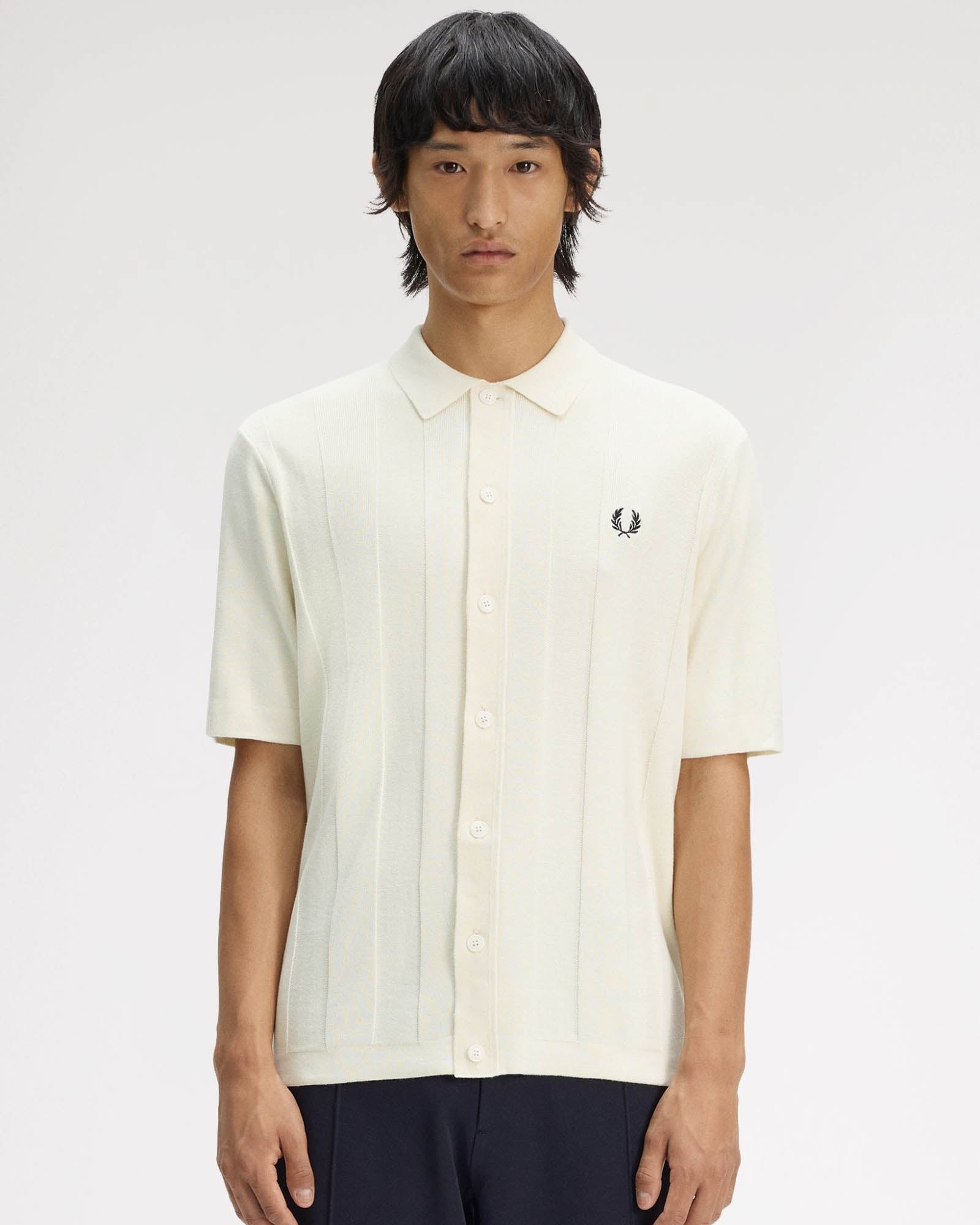 Fred Perry Mens Tonal Vertical Stripe Polo Shirt - Ecru 560 | CHO | Designer Mens Short Sleeve Polo Shirts