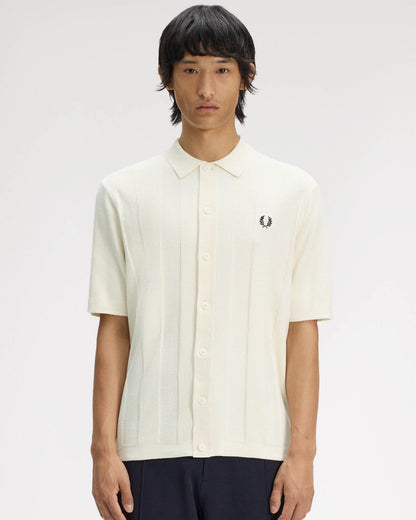 Fred Perry Mens Tonal Vertical Stripe Polo Shirt - Ecru 560 | CHO | Designer Mens Short Sleeve Polo Shirts