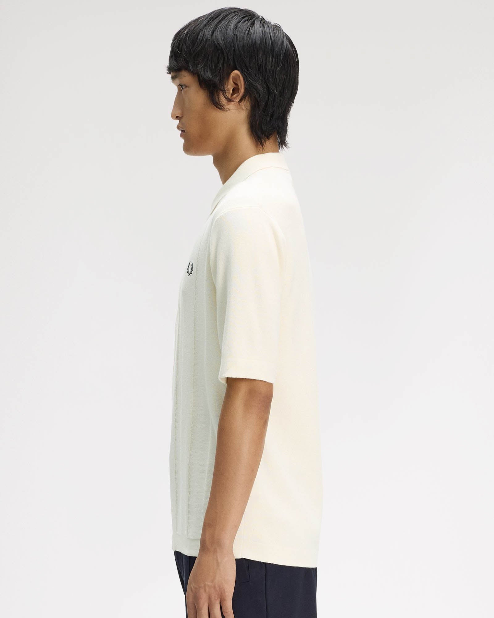Fred Perry Mens Tonal Vertical Stripe Polo Shirt - Ecru 560 | CHO | Designer Mens Short Sleeve Polo Shirts
