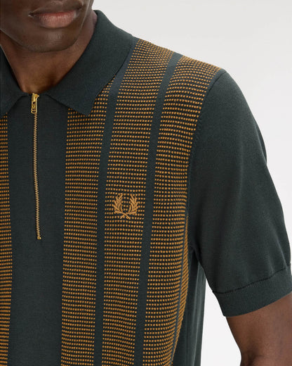 Fred Perry Mens Textured Panel Knitted Polo Shirt - Night Green Q20, detail