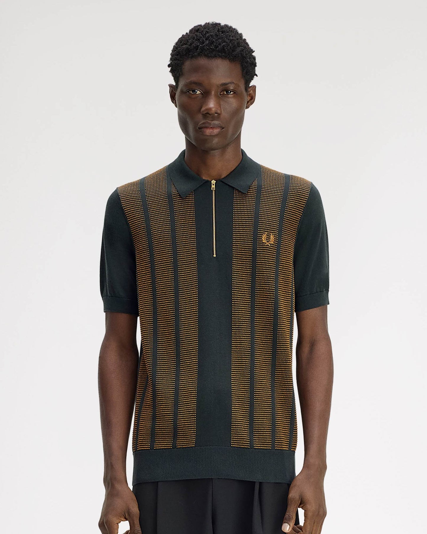 Fred Perry Mens Textured Panel Knitted Polo Shirt - Night Green Q20, front