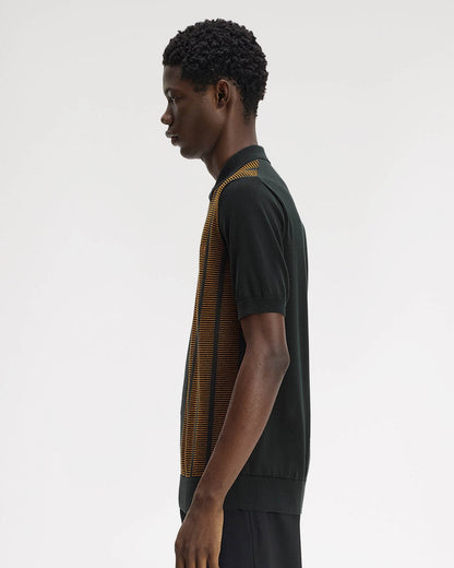 Fred Perry Mens Textured Panel Knitted Polo Shirt - Night Green Q20, side