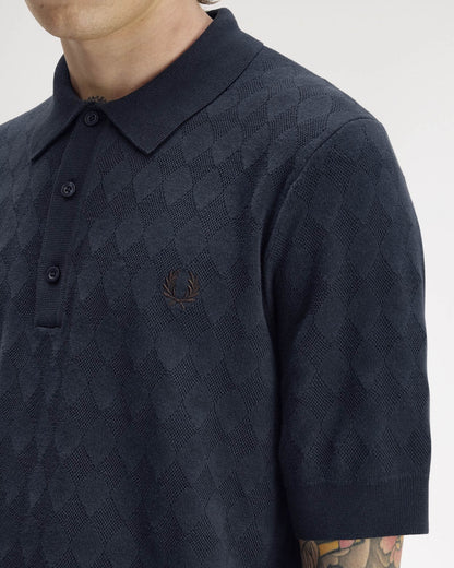 Fred Perry Mens Pointelle Knitted Polo Shirt - Navy 608, detail 1