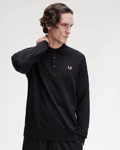 Fred Perry Mens Classic Knitted Shirt Ls - Black 220