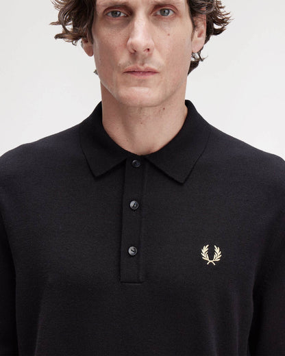 Fred Perry Mens Classic Knitted Shirt Ls - Black 220