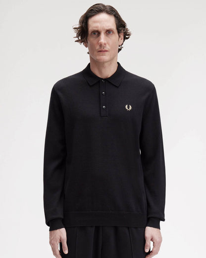 Fred Perry Mens Classic Knitted Shirt Ls - Black 220