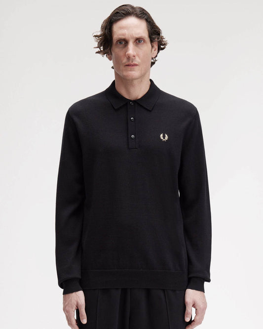 Fred Perry Mens Classic Knitted Shirt Ls - Black 220