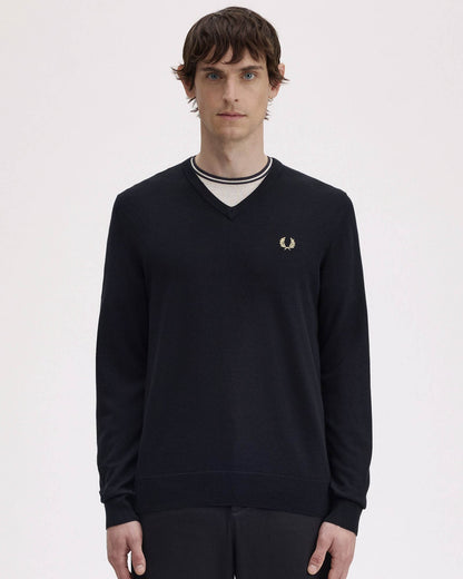 Fred Perry Mens Classic V Neck Jumper - Black 198