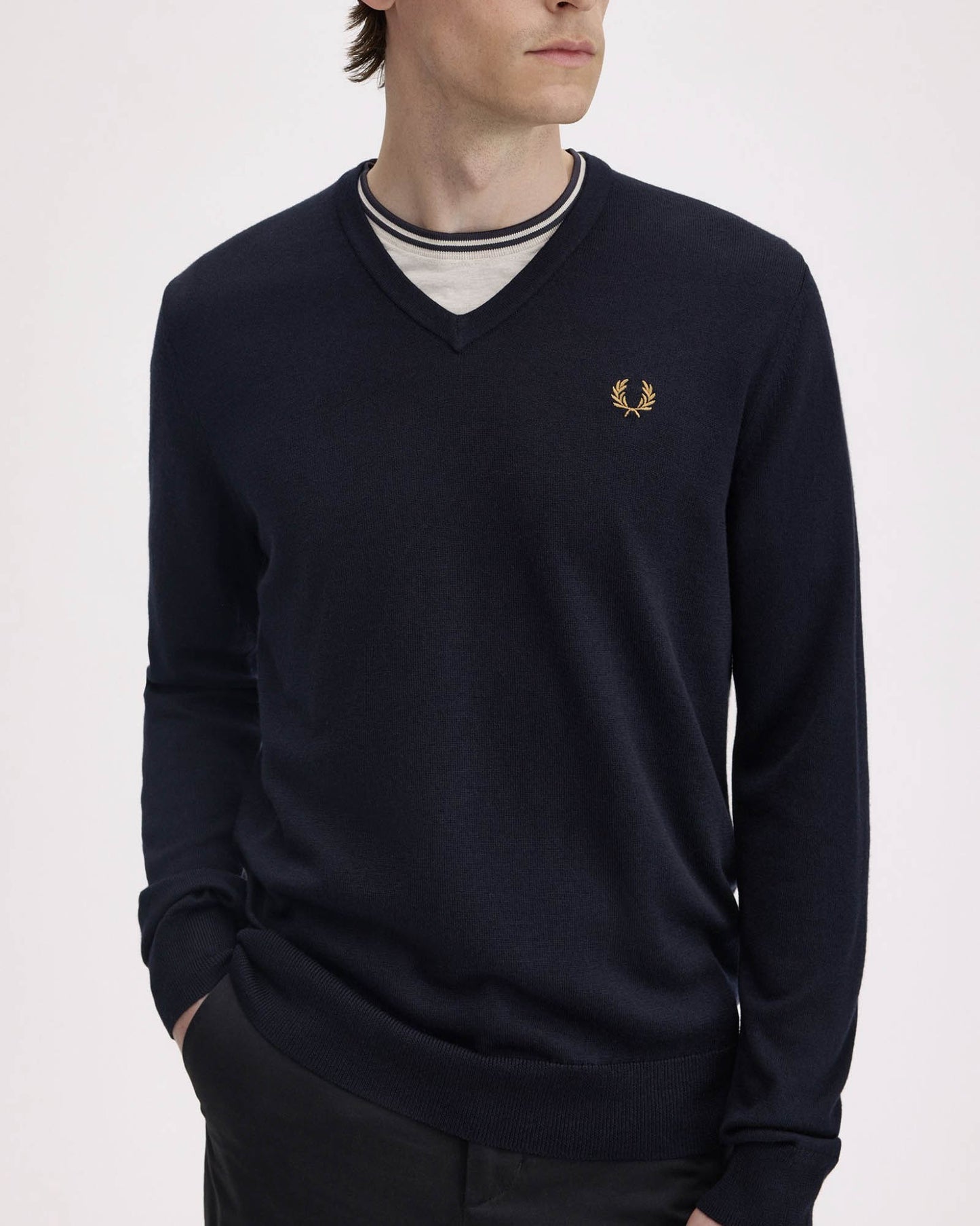 Fred Perry Mens Classic V Neck Jumper - Navy 795