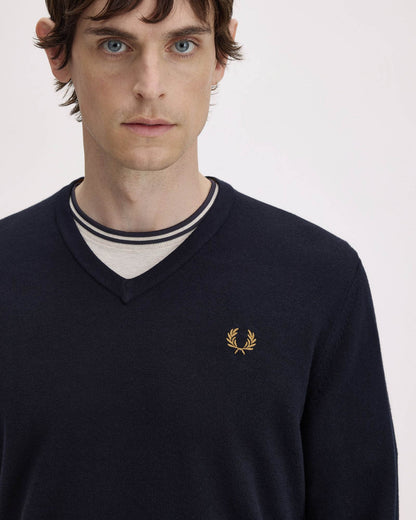 Fred Perry Mens Classic V Neck Jumper - Navy 795