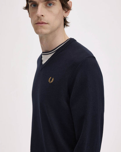 Fred Perry Mens Classic V Neck Jumper - Navy 795