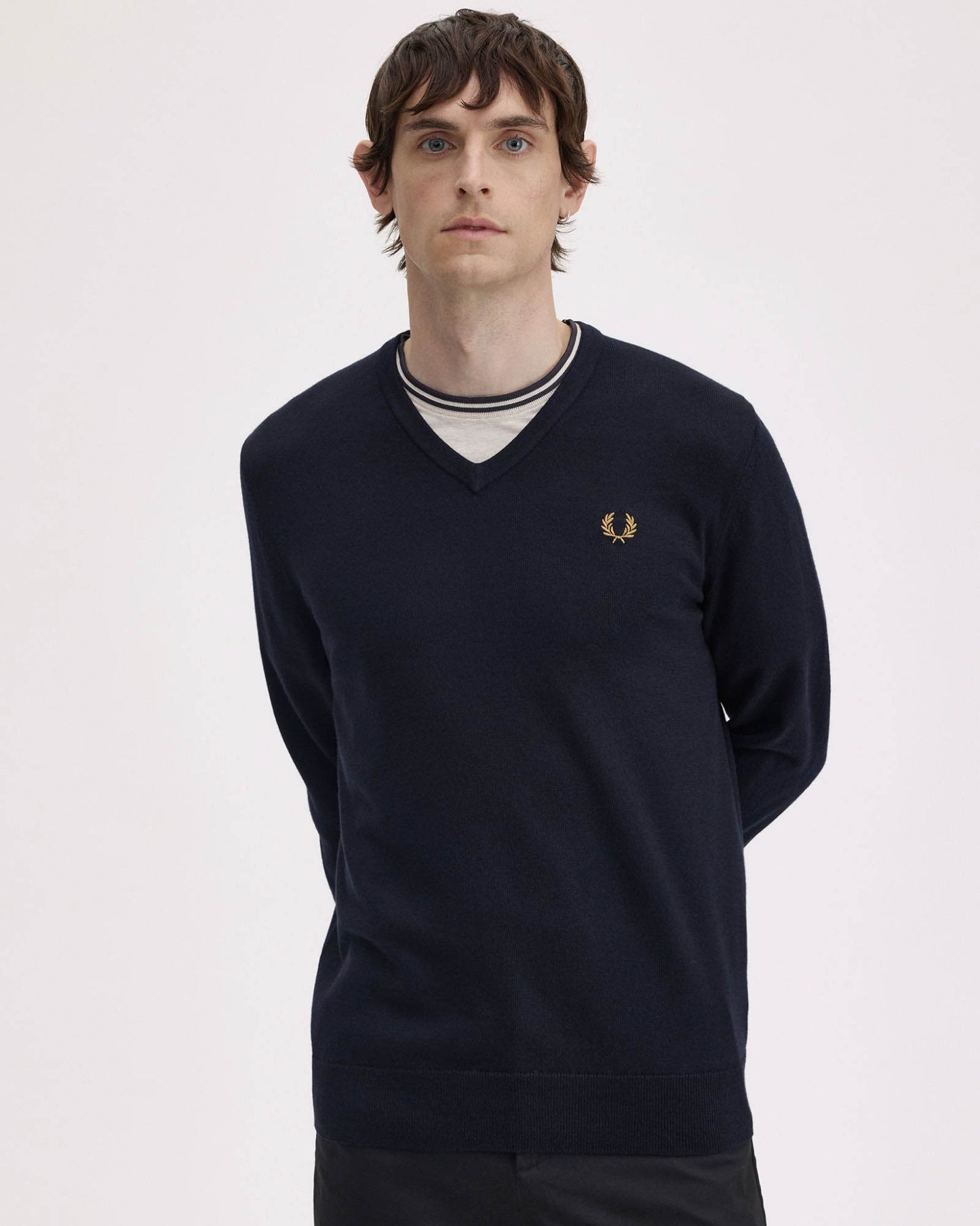Fred Perry Mens Classic V Neck Jumper - Navy 795