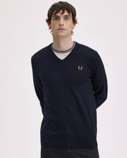 Fred Perry Mens Classic V Neck Jumper - Navy 795