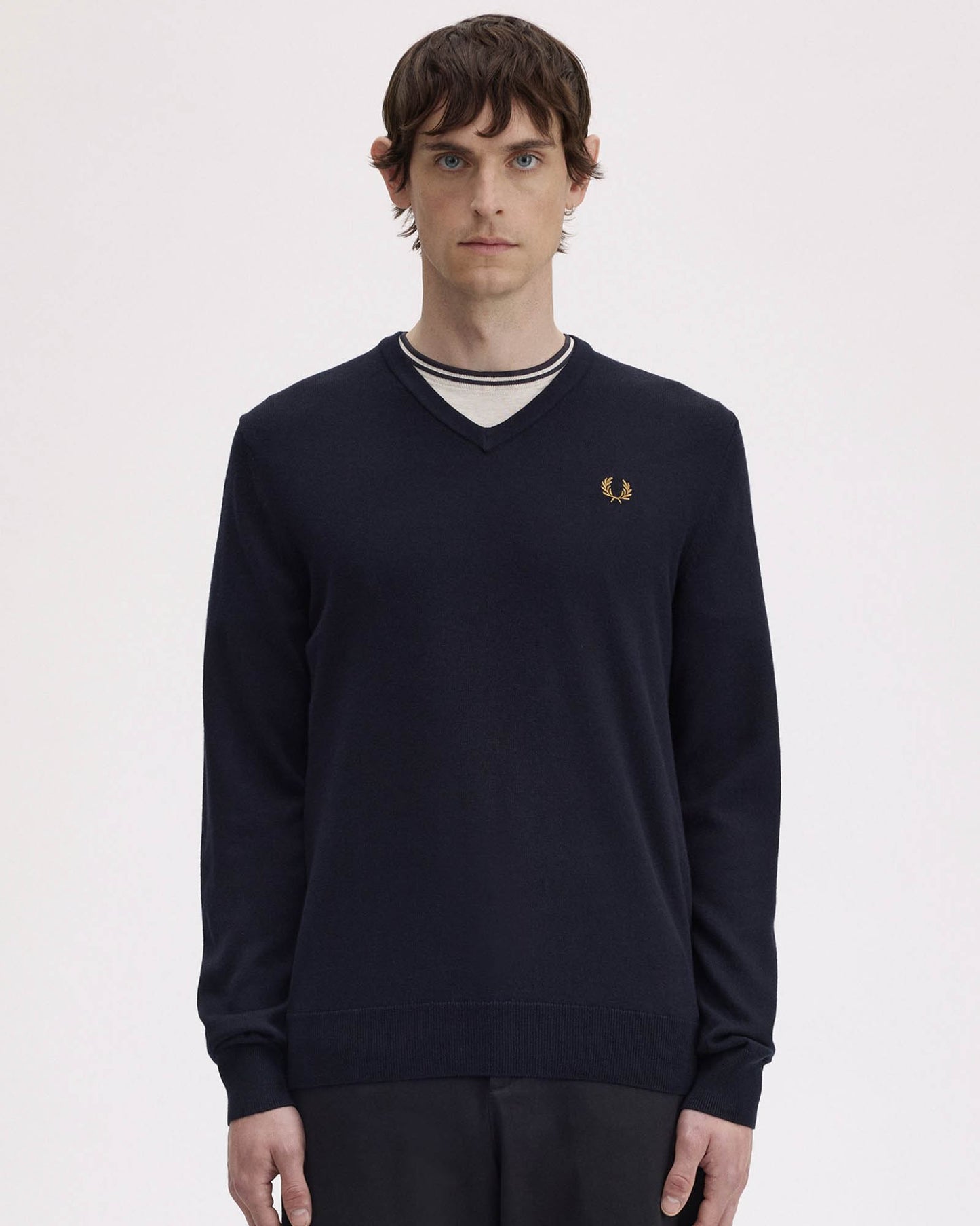 Fred Perry Mens Classic V Neck Jumper - Navy 795